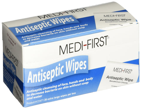 Medi-First Antiseptic Wipes, Benzalkonium Chloride Cleansing Towelettes, 20 Pack - 21471