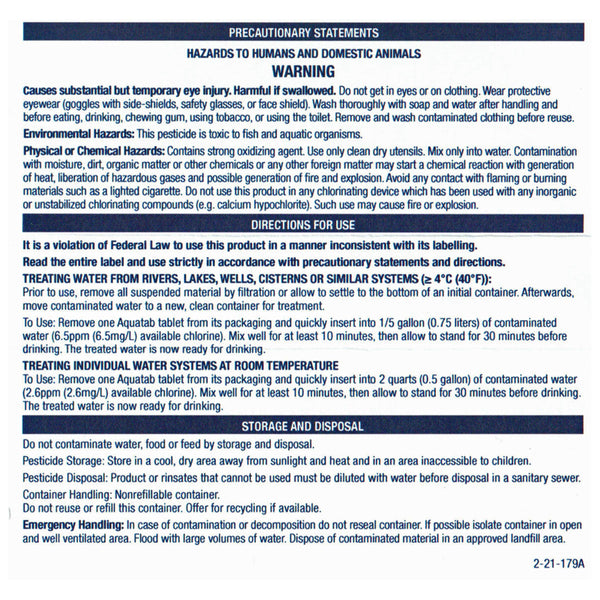 Aquatabs - World's Best Water Purification Tablets for Water Treatment and Disinfection - Ideal for Emergencies, Survival, Travel and Camping - 100 Tablets in Convenient Travel Packaging