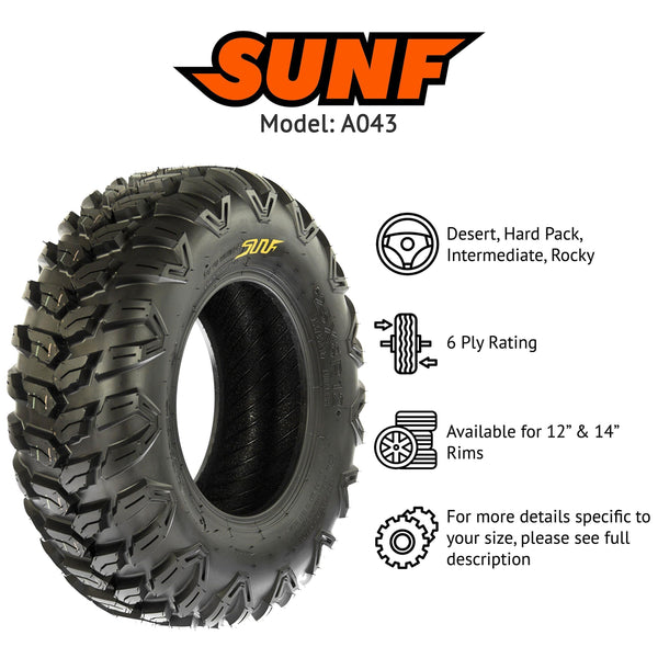 SunF 26x9R12 ATV UTV Tires 6 PR Tubeless A043 [Set of 2]