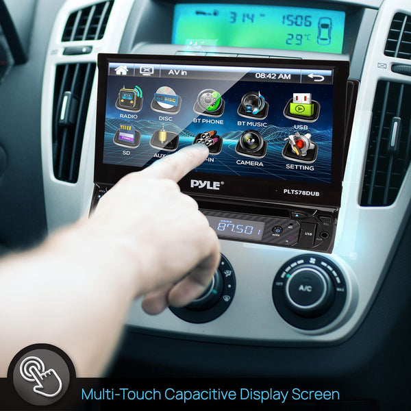 Single DIN Head Unit Receiver - in-Dash Car Stereo with 7" Multi-Color Touchscreen Display - Audio Video System with Bluetooth for Wireless Music Streaming & Hands-Free Calling - Pyle PLTS78DUB