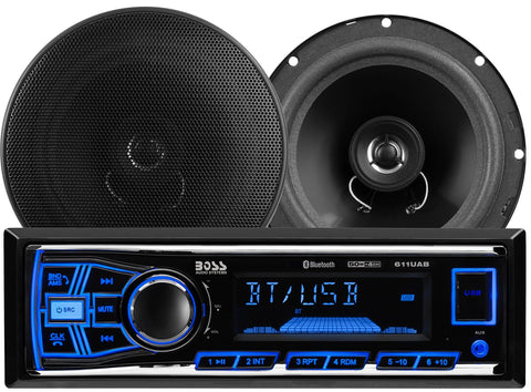 BOSS Audio Systems 638BCK Car Stereo Package - Single Din, Bluetooth, - no CD DVD MP3 USB WMA AM FM Radio, 6.5 Inch 2 Way Full Range Speakers