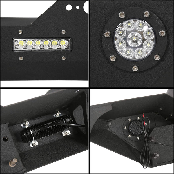 Front Bumper W/Winch Plate & LED Lights D-rings for 2007-2018 Jeep Wrangler JK, Rock Crawler Front Bumper