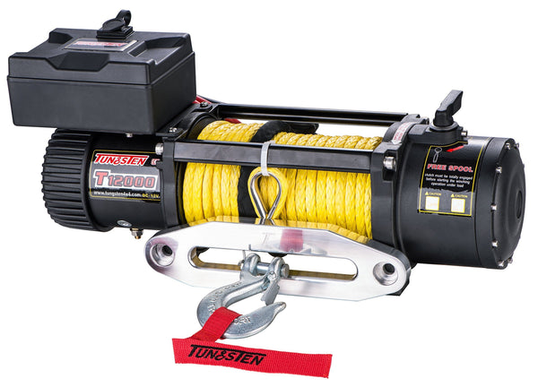 Tungsten4x4 T12000S Offroad 12000 lbs Load Capacity 6.5Hp 12V Electric Winch with Synthetic Rope, Hawse Fairlead and Wireless Remote