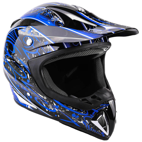 Typhoon Adult Dirt Bike Helmet ATV Off Road ORV Motocross Helmet DOT Motorcycle Blue (Large)
