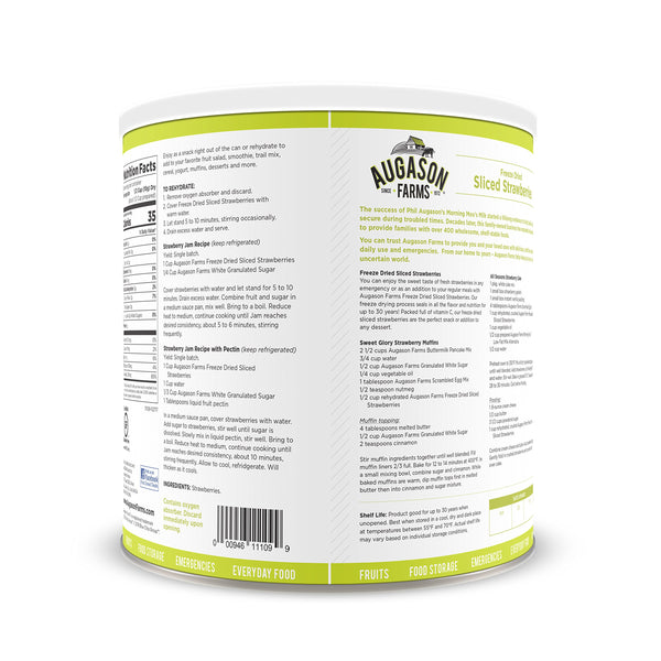 Augason Farms Freeze Dried Sliced Strawberries 6.4 oz No. 10 Can