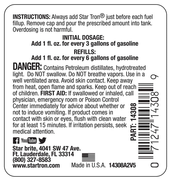 Star Tron Enzyme Fuel Treatment - Regular Gas Formula 8 oz - Treats 48 Gallons