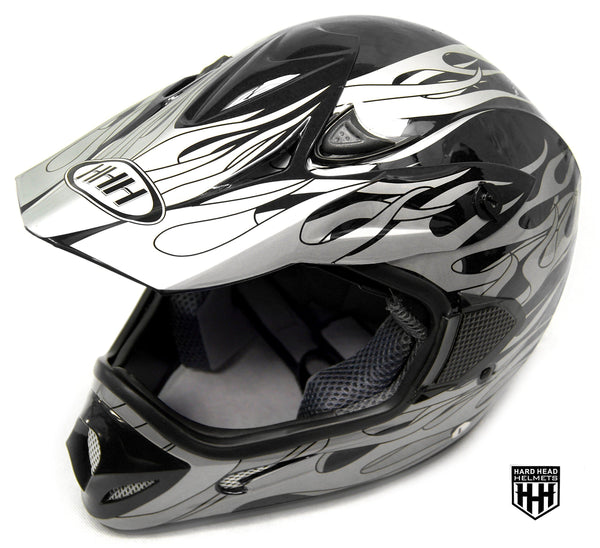 SmartDealsNow - HHH DOT Youth & Kids Helmet for Dirtbike ATV Motocross MX Offroad Motorcyle Street bike BLACK FLAME (Small)