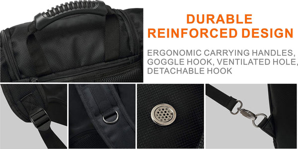 TurnWay Ski/Snowboard Boot Bag/Skating Bag | Excellent for Store Gear, Jacket, Helmet, Goggles, Gloves & Accessories | Travel with Waterproof Exterior & Bottom, Venting & Grommets for Snow Drainage