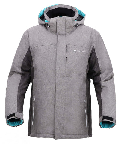 Andorra Men's Performance Insulated Ski Jacket with Zip-Off Hood,Dr Gry/Li Gry/Teal,XXL