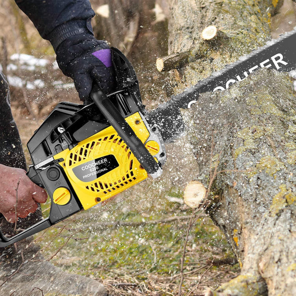COOCHEER 62CC 20" Gas Chainsaw 2 Stroke Handed Petrol Chain Saw Woodcutting Saw for Farm, Garden and Ranch with Tool Kit