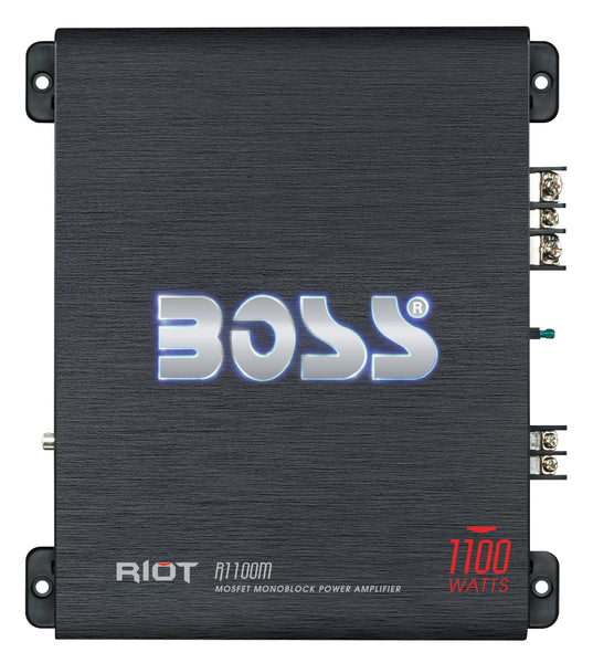 BOSS Audio Systems R1100MK Car Amplifier and 8 Gauge Wiring Kit - 1100 Watts Max Power, 2 4 Ohm Stable, Class AB, Monoblock, Mosfet Power Supply, Remote Subwoofer Control