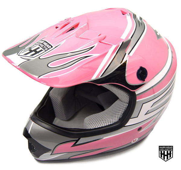 SmartDealsNow - HHH DOT Youth & Kids Helmet for Dirtbike ATV Motocross MX Offroad Motorcyle Street bike PINK STRIPES (Large)