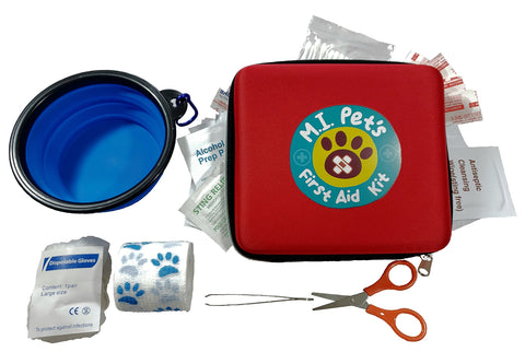 M.I. Pet's - 76 Piece Pet First Aid Kit with a Collapsible Food or Water Bowl
