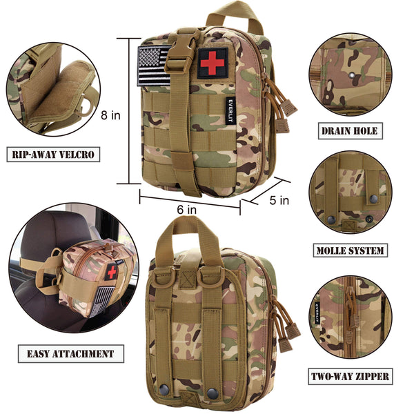 EVERLIT 250 Pieces Survival First Aid Kit IFAK Molle System Compatible Outdoor Gear Emergency Kits Trauma Bag for Camping Boat Hunting Hiking Home Car Earthquake and Adventures (CP Camo)