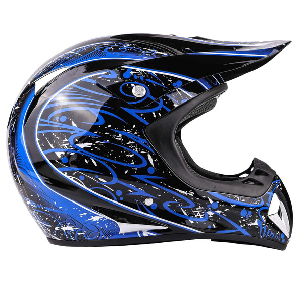 Typhoon Adult Dirt Bike Helmet ATV Off Road ORV Motocross Helmet DOT Motorcycle Blue (Large)