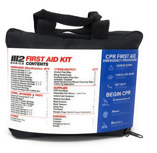 M2 BASICS 300 Piece (40 Unique Items) First Aid Kit w/Bag | Free First Aid Guide | Emergency Medical Supply | for Home, Office, Outdoors, Car, Camping, Travel, Survival, Workplace
