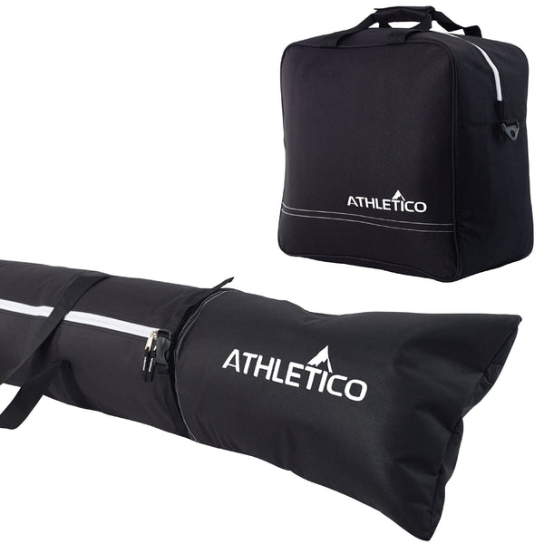Athletico Padded Ski Bag Combo - Ski Bag & Separate Ski Boot Bag - Store & Transport Skis Up to 200 cm and Boots Up to Size 13 - Padded to Protect All Your Ski Gear and Equipment for Travel (Black)