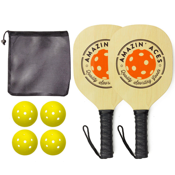 Pickleball Paddle Set By Amazin' Aces | Pickleball Set Includes 2-4 Wood Pickleball Paddles, 4 Pickleballs, 1 Carry Bag & Guaranteed FUN! | Great Rackets For Beginners | Includes Free eBook [product _type] Amazin' Aces - Ultra Pickleball - The Pickleball Paddle MegaStore
