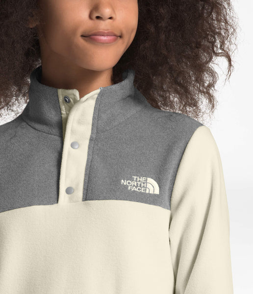 The North Face Girls' Glacier Quarter Snap Fleece Jacket, Vintage White/TNF Medium Grey Heather, S