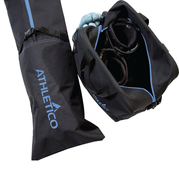 Athletico Two-Piece Ski and Boot Bag Combo | Store & Transport Skis Up to 200 cm and Boots Up to Size 13 | Includes 1 Ski Bag & 1 Ski Boot Bag (Black with Blue Trim)