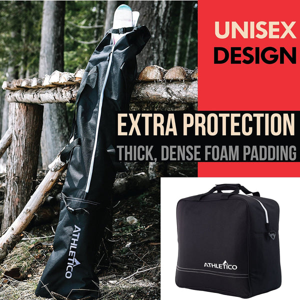 Athletico Padded Ski Bag Combo - Ski Bag & Separate Ski Boot Bag - Store & Transport Skis Up to 200 cm and Boots Up to Size 13 - Padded to Protect All Your Ski Gear and Equipment for Travel (Black)